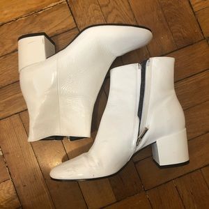 patent white leather round toe heeled boots